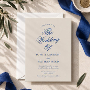 Cobalt Blue Elegant Calligraphy Wedding Invitation