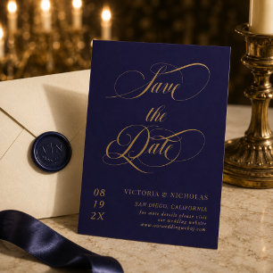 Cobalt Blue Elegant Romantic Wedding Save The Date