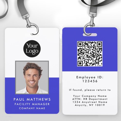 Cobalt Blue Employee Photo Company ID  Badge