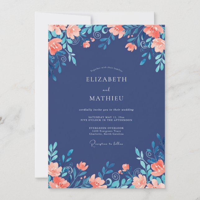 Cobalt Blue Enchanted Botanical Wedding Invitation (Front)