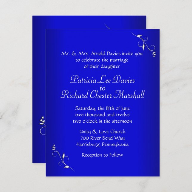 Cobalt Blue Evening Wedding Invitation (Front/Back)