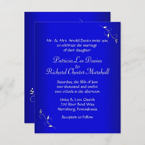 Cobalt Blue Evening Wedding Invitation
