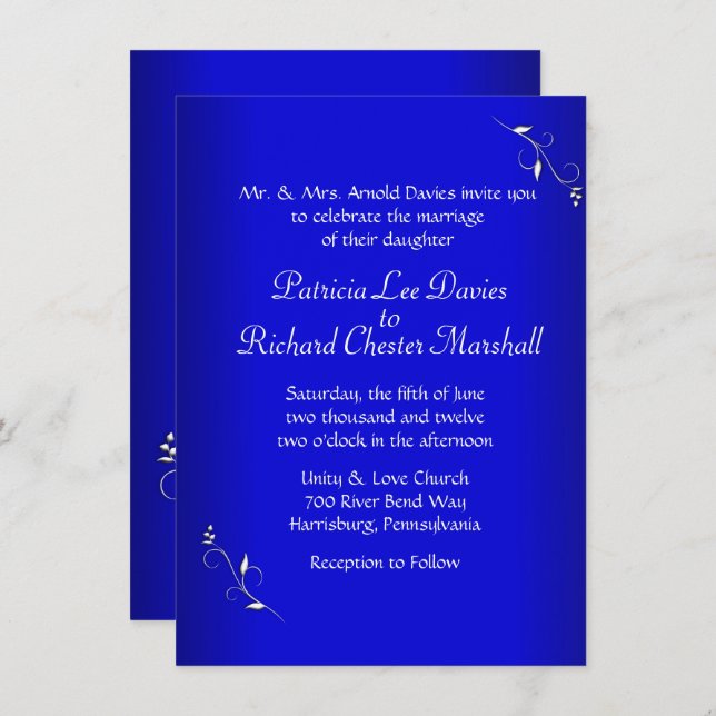 Cobalt Blue Evening Wedding Invitation (Front/Back)