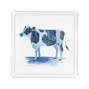 Cobalt Blue Farm Animals - Cow Acrylic Tray