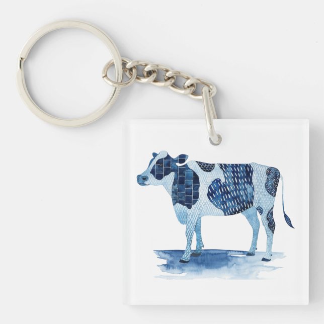 Cobalt Blue Farm Animals - Cow Keychain (Front)