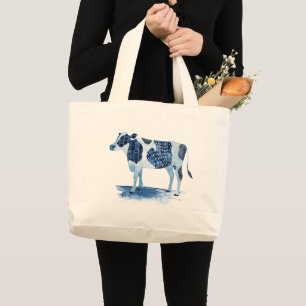 Cobalt Blue Farm Animals - Cow Large Tote Bag