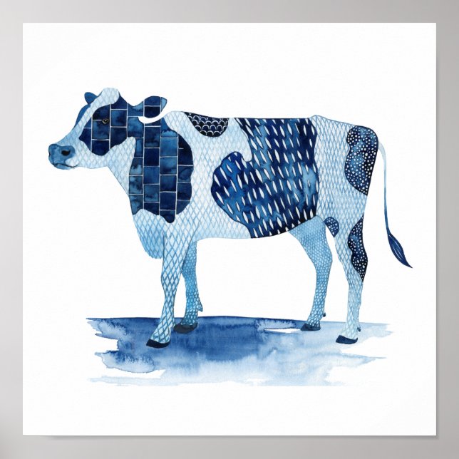 Cobalt Blue Farm Animals - Cow Poster (Front)