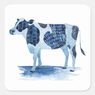 Cobalt Blue Farm Animals - Cow Square Sticker