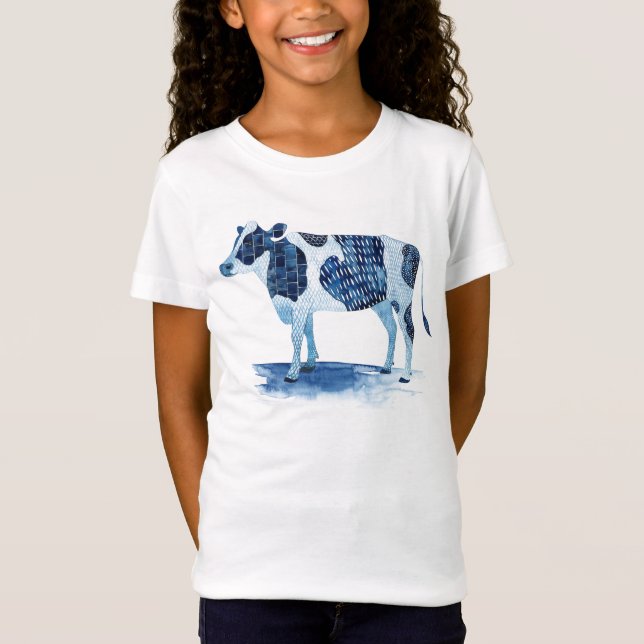 Cobalt Blue Farm Animals - Cow T-Shirt (Front)