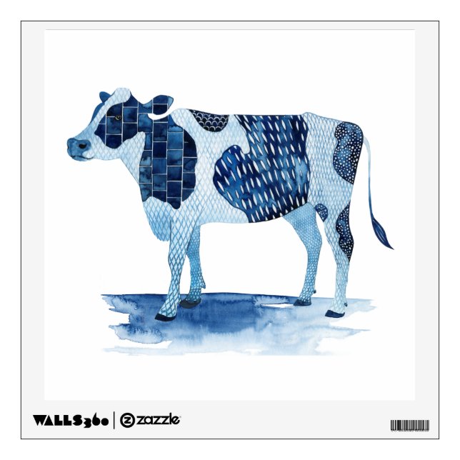Cobalt Blue Farm Animals - Cow Wall Decal (Front)
