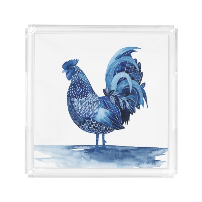 Cobalt Blue Farm Animals - Rooster Acrylic Tray (Front)