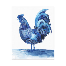 Cobalt Blue Farm Animals - Rooster Canvas Print