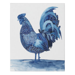 Cobalt Blue Farm Animals - Rooster Faux Canvas Print