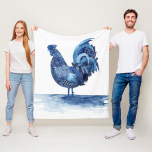 Cobalt Blue Farm Animals - Rooster Fleece Blanket