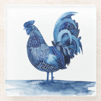 Cobalt Blue Farm Animals - Rooster Glass Coaster