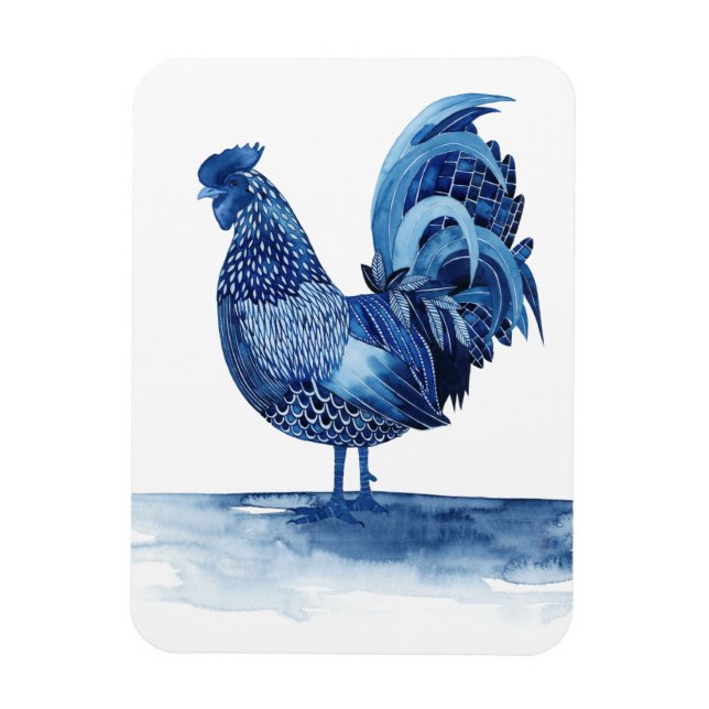 Cobalt Blue Farm Animals - Rooster Magnet (Vertical)