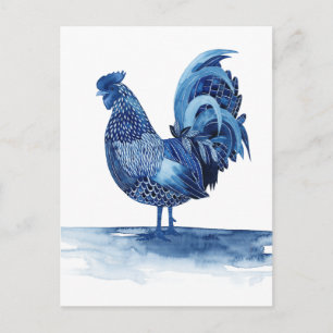 Cobalt Blue Farm Animals - Rooster Postcard