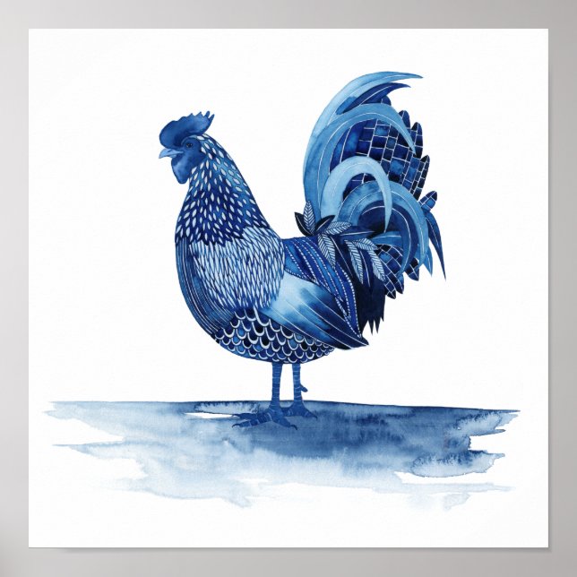 Cobalt Blue Farm Animals - Rooster Poster (Front)