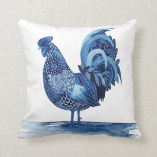 Cobalt Blue Farm Animals - Rooster Throw Pillow