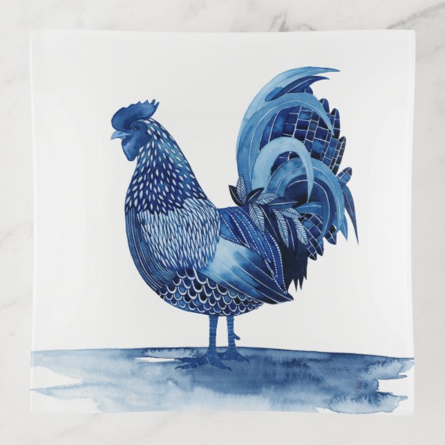 Cobalt Blue Farm Animals - Rooster Trinket Tray (Front)