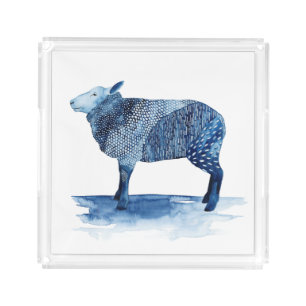 Cobalt Blue Farm Animals - Sheep Acrylic Tray
