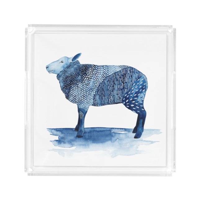 Cobalt Blue Farm Animals - Sheep Acrylic Tray (Front)