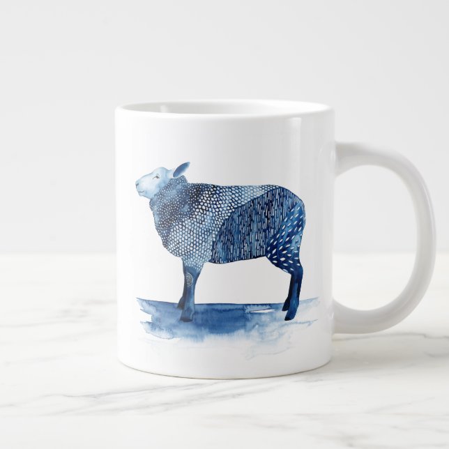 Cobalt Blue Farm Animals - Sheep Giant Coffee Mug (Right)