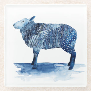 Cobalt Blue Farm Animals - Sheep Glass Coaster