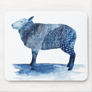 Cobalt Blue Farm Animals - Sheep Mouse Pad