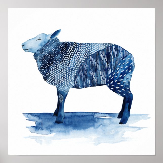 Cobalt Blue Farm Animals - Sheep Poster (Front)