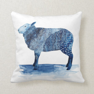 Cobalt Blue Farm Animals - Sheep Throw Pillow