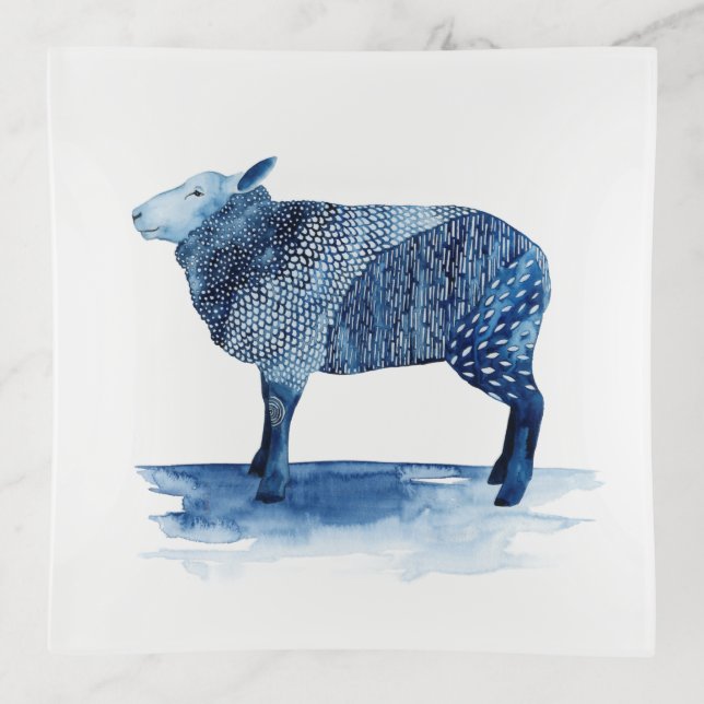 Cobalt Blue Farm Animals - Sheep Trinket Tray (Front)