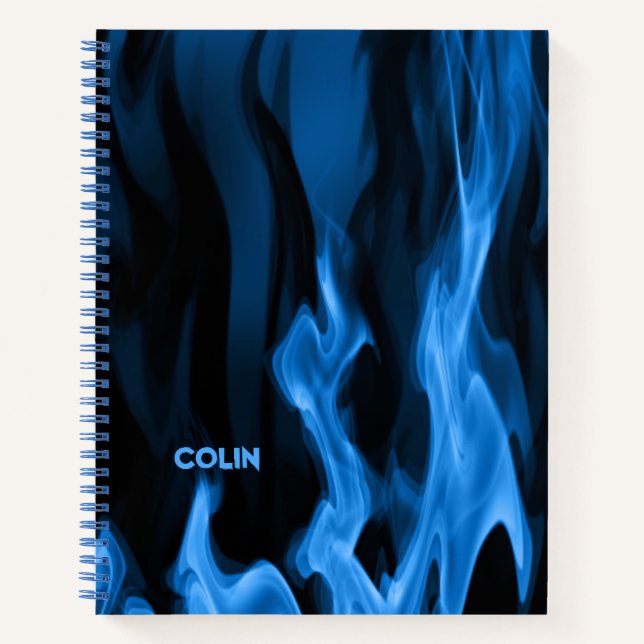 Cobalt Blue Flames | Personalized Spiral Notebook (Front)