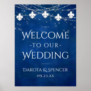 Cobalt Blue Fleur de Lis Light Wedding Welcome Poster