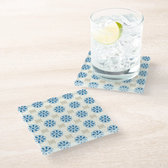 Cobalt Blue Floral  Butterfly Motif Coaster (Angled)