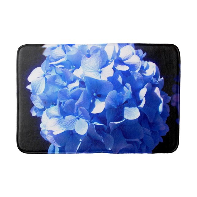 Cobalt blue floral elegant blue hydrangeas  bathroom mat (Front)
