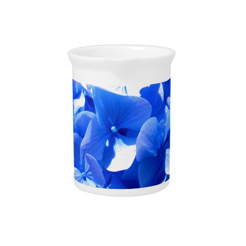 Cobalt blue floral elegant blue hydrangeas  beverage pitcher