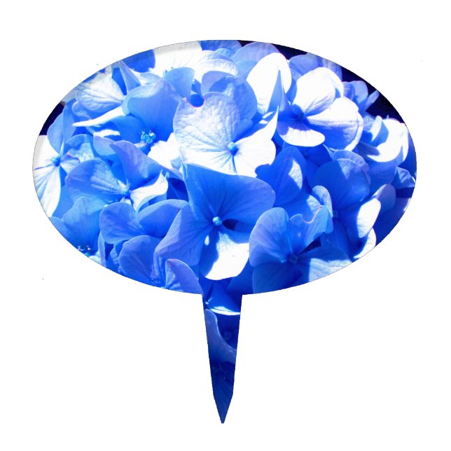 Cobalt blue floral elegant blue hydrangeas  cake topper (Front)