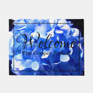 Cobalt blue floral elegant blue hydrangeas doormat