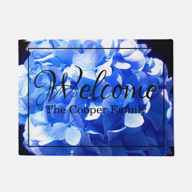 Cobalt blue floral elegant blue hydrangeas  doormat (Front)