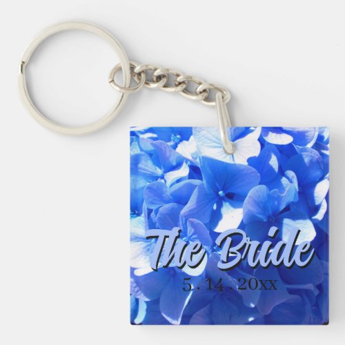 Cobalt blue floral elegant blue hydrangeas  keychain