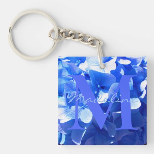 Cobalt blue floral elegant blue hydrangeas  keychain