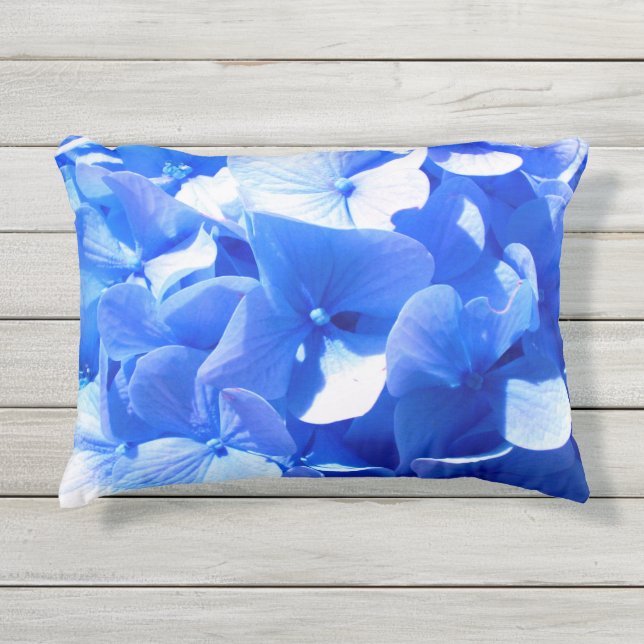 Cobalt blue floral elegant blue hydrangeas  outdoor pillow (Front)