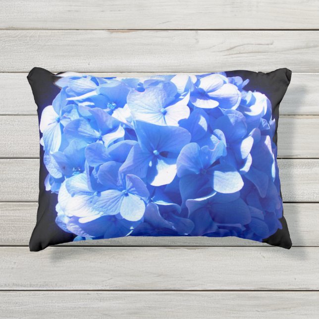 Cobalt blue floral elegant blue hydrangeas  outdoor pillow (Front)