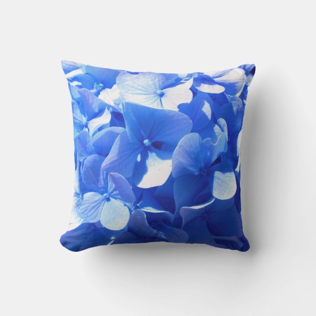 Cobalt blue floral elegant blue hydrangeas  outdoor pillow (Front)