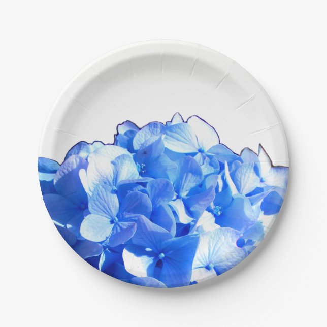 Cobalt blue floral elegant blue hydrangeas  paper plates (Front)