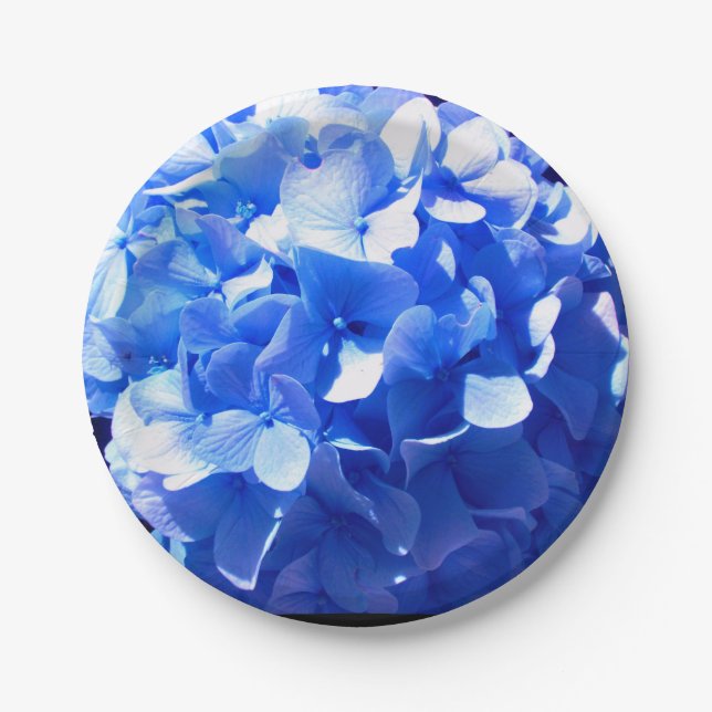Cobalt blue floral elegant blue hydrangeas  paper plates (Front)