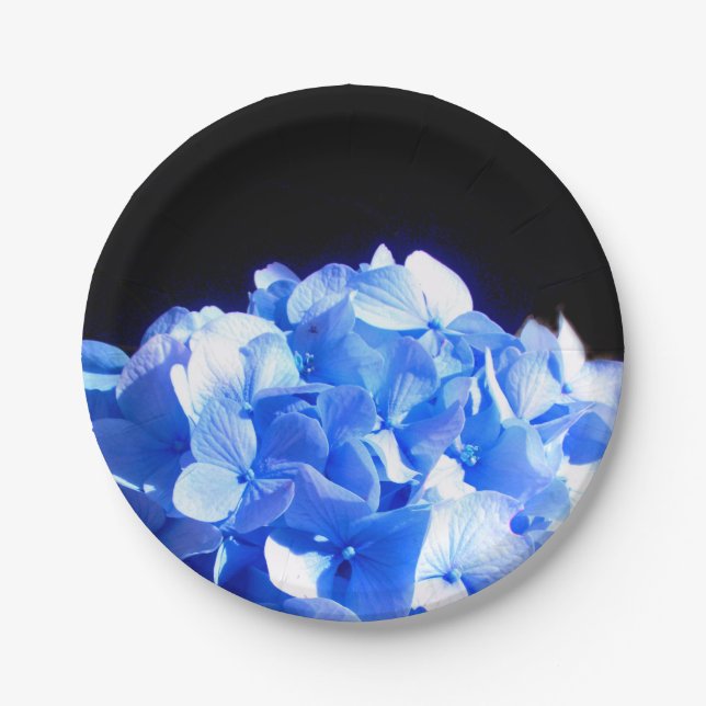 Cobalt blue floral elegant blue hydrangeas  paper plates (Front)