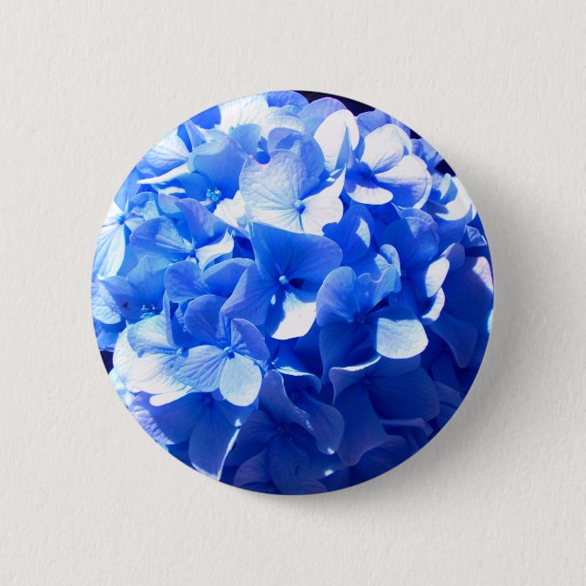Cobalt blue floral elegant blue hydrangeas  pinback button (Front)