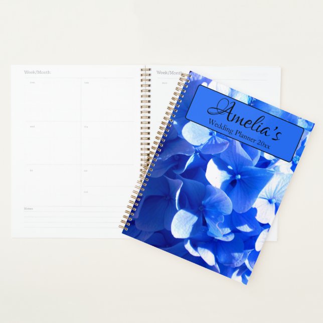 Cobalt blue floral elegant blue hydrangeas  planner (Display)